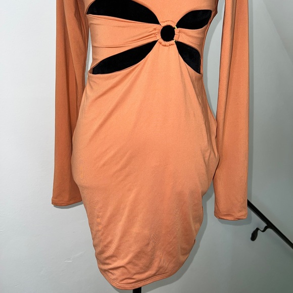 Oh Polly Cut Out Long Sleeve Mini Dress in Caramel - Picture 9 of 13